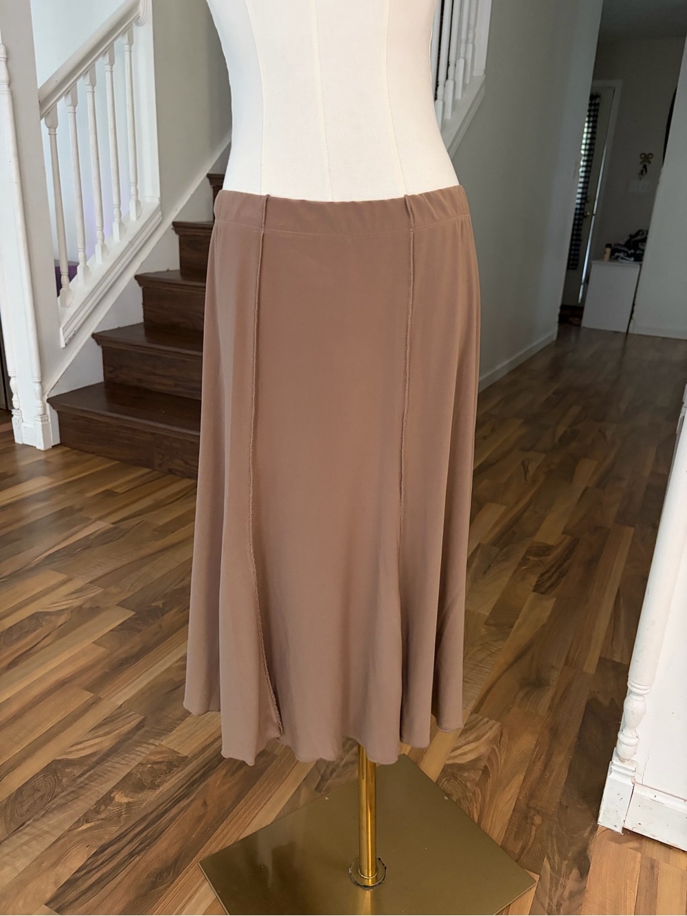 Slinky Stretchy Nude Tan Brown A-Line Flippy Y2K Style Skirt, XL /XXL